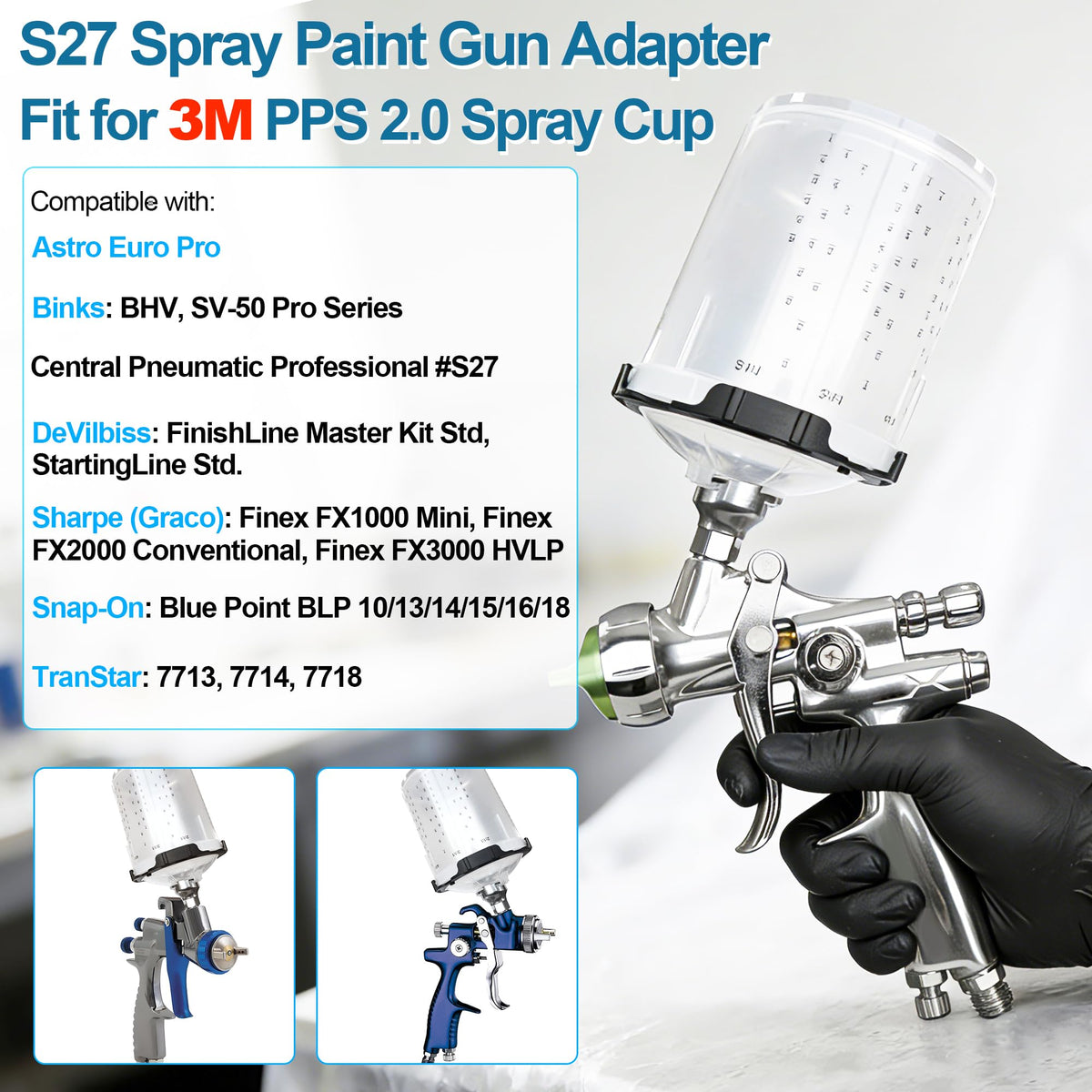 Dinlon S27 installed on spray gun demonstrating fast conversion to PPS 2.0