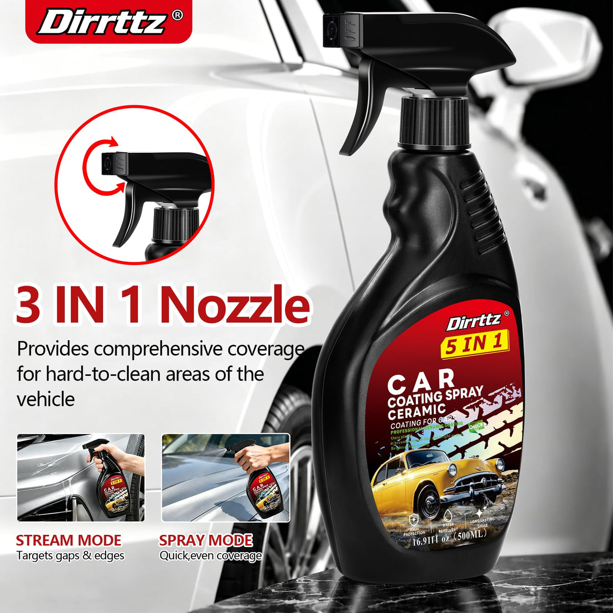 Dirrttz bottle next to a smartphone showing 16 fl oz scale and portability benefit