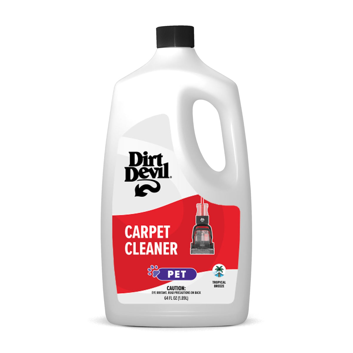 Dirt Devil front packaging 64oz shows bottle and tropical scent benefits