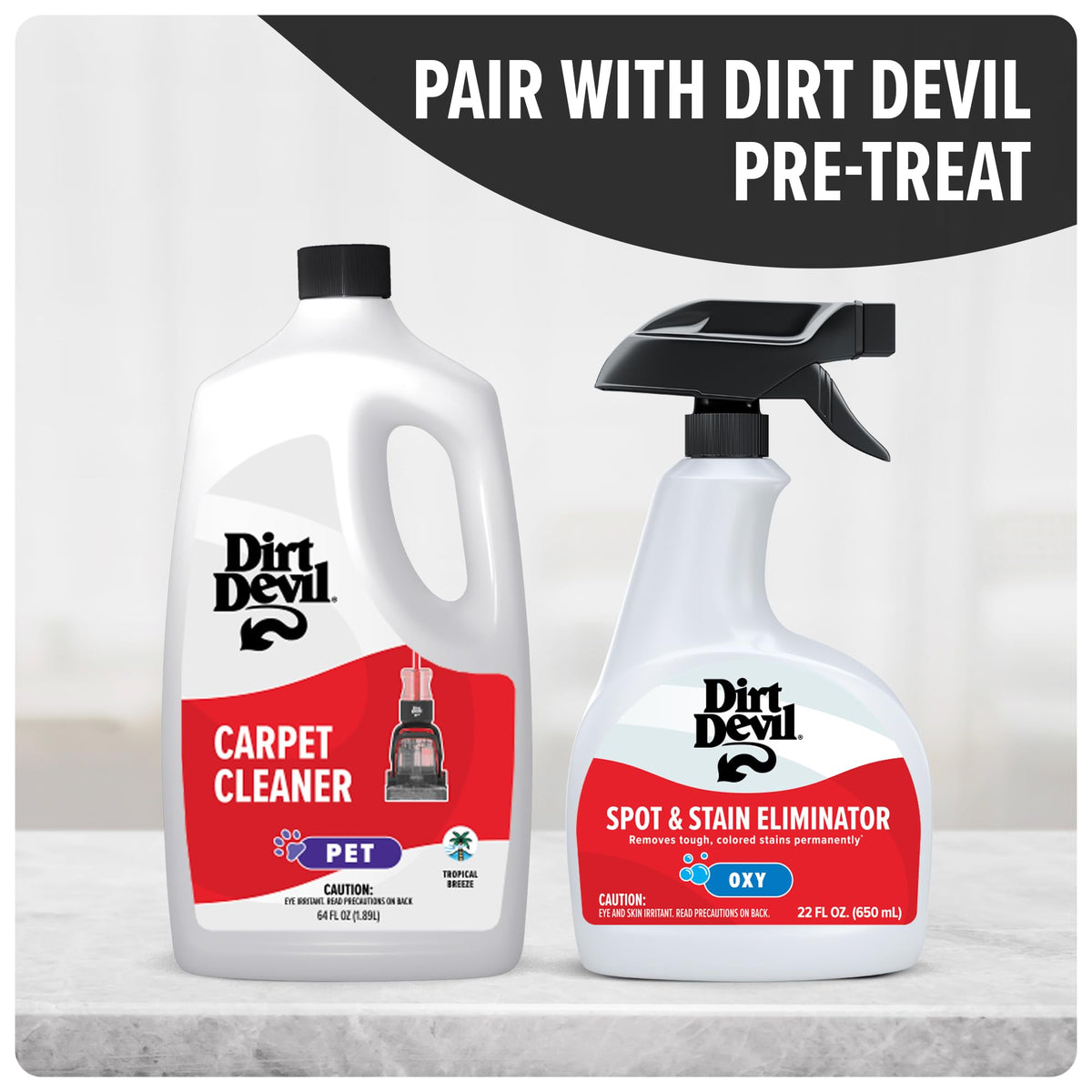Dirt Devil lifestyle living room with fresh carpet and pleasant fragrance
