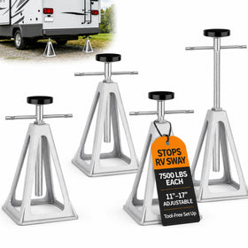 Discount Parts Direct front view of four aluminum stabilizer jacks showing compact design for easy storage