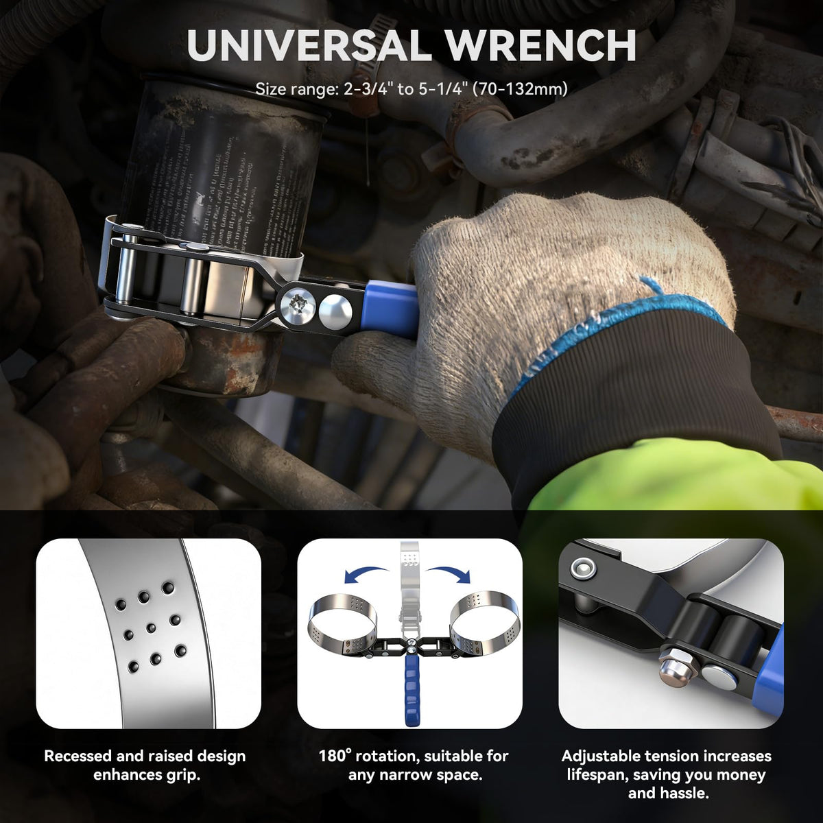 DISEN universal 3-jaw wrench with adapter attached to a ratchet for high torque