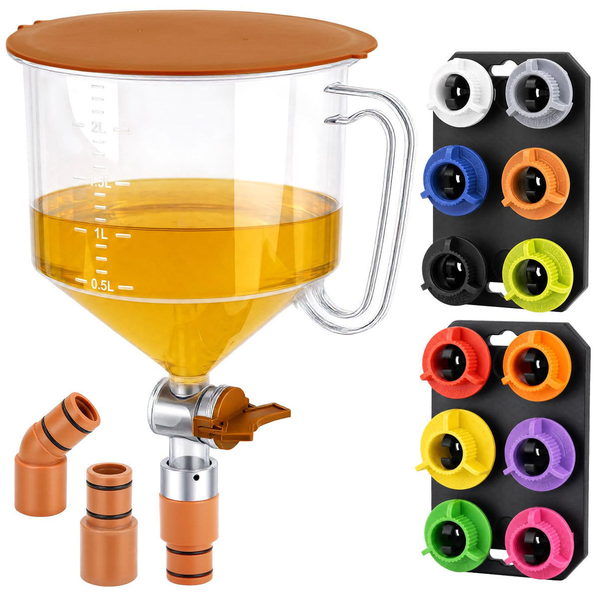 DISEN funnel front view showing large 2L capacity for fewer refills