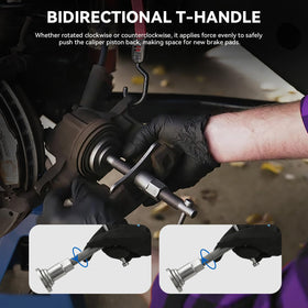DISEN tools in use on a caliper demonstrating controlled piston compression benefit