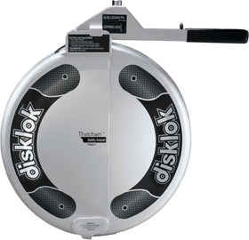 Disklok full cover front view showing silver shell and visible deterrent