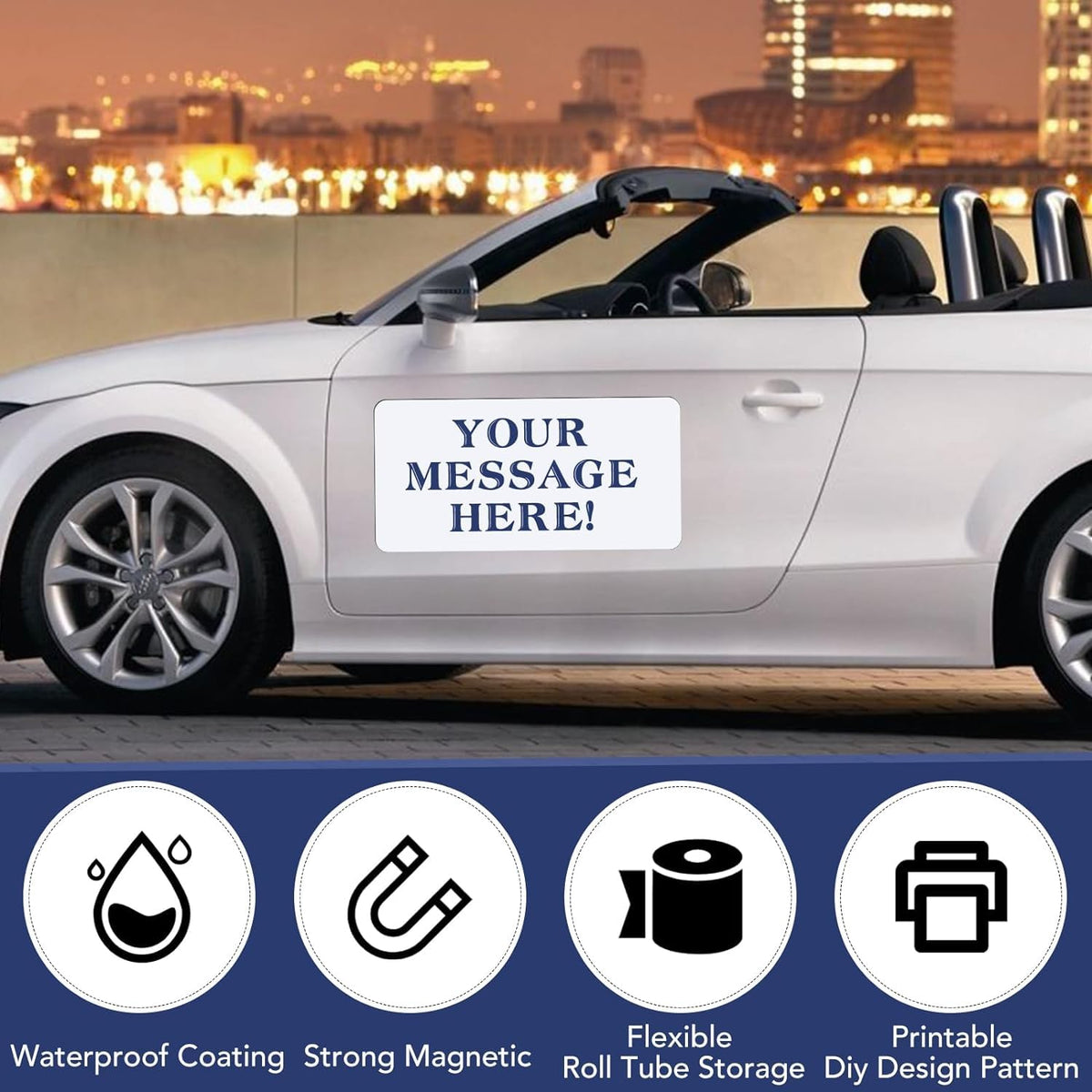 DIYMAG magnet applied on car door demonstrating removable advertising benefit
