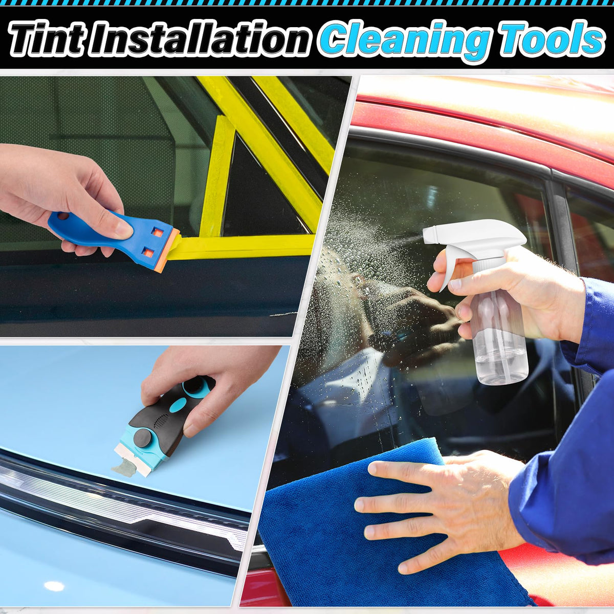 DIYSELF tools laid out showing variety and selection for precise film application and cleaning