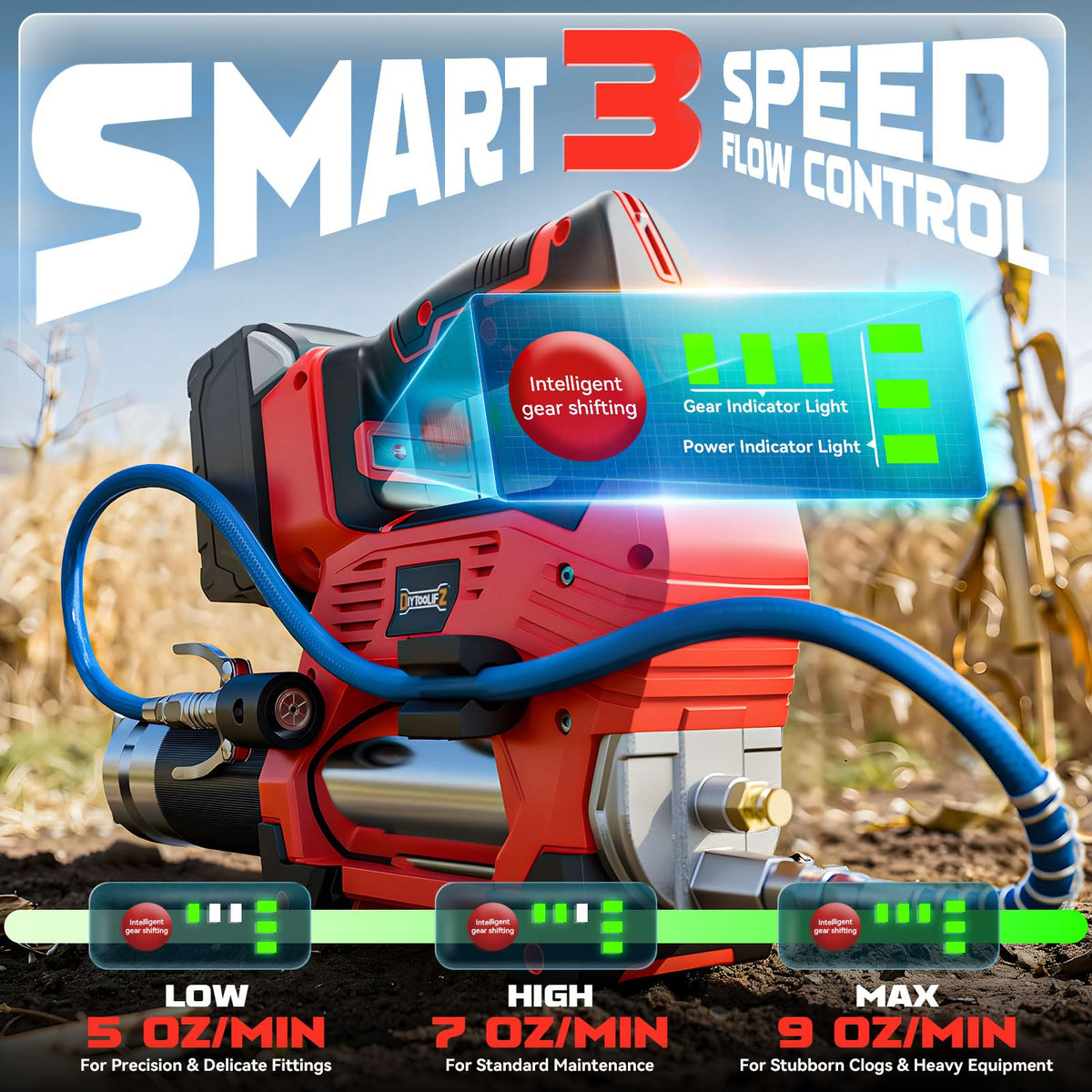 DIYtoolifz in use on tractor demonstrating powerful greasing performance