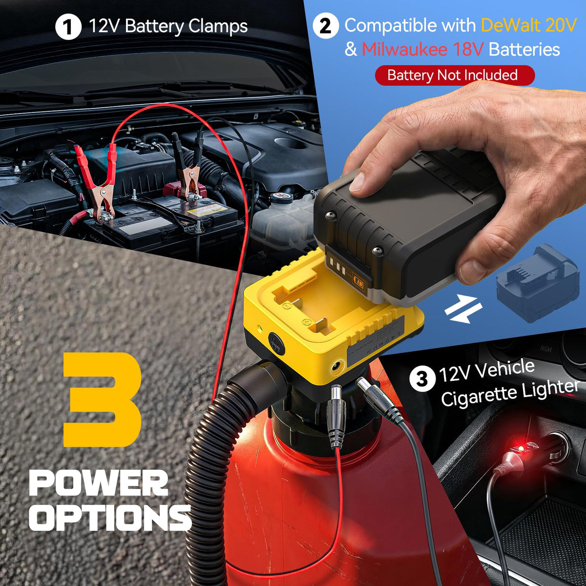 DIYtoolifz clamped to a 12V battery showing secure direct-power operation