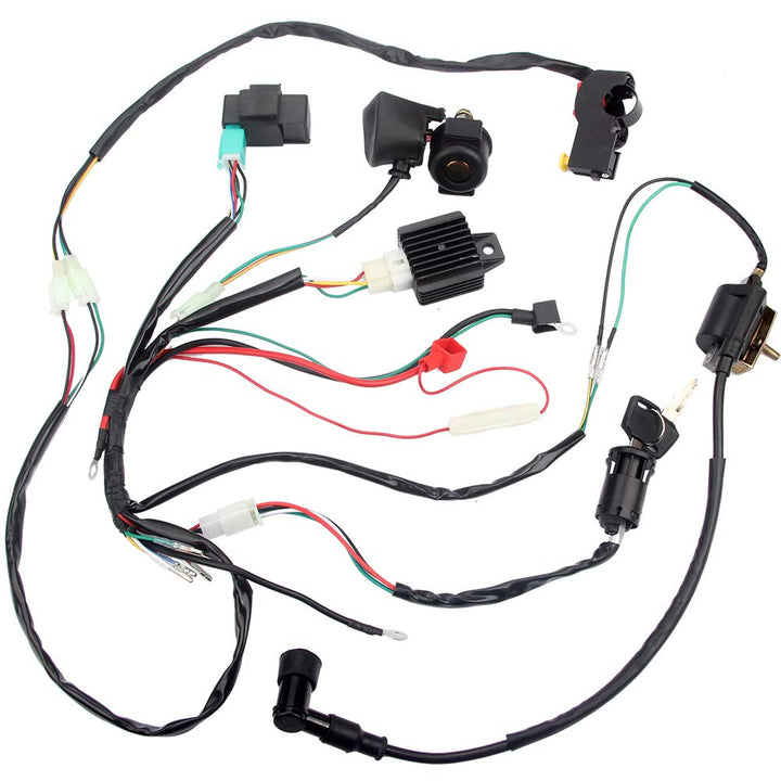 DKIIGAME front view of complete wiring harness kit showing all parts and easy replacement benefit