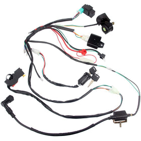 DKIIGAME harness installed on a 50cc pit bike showing restored electric start benefit