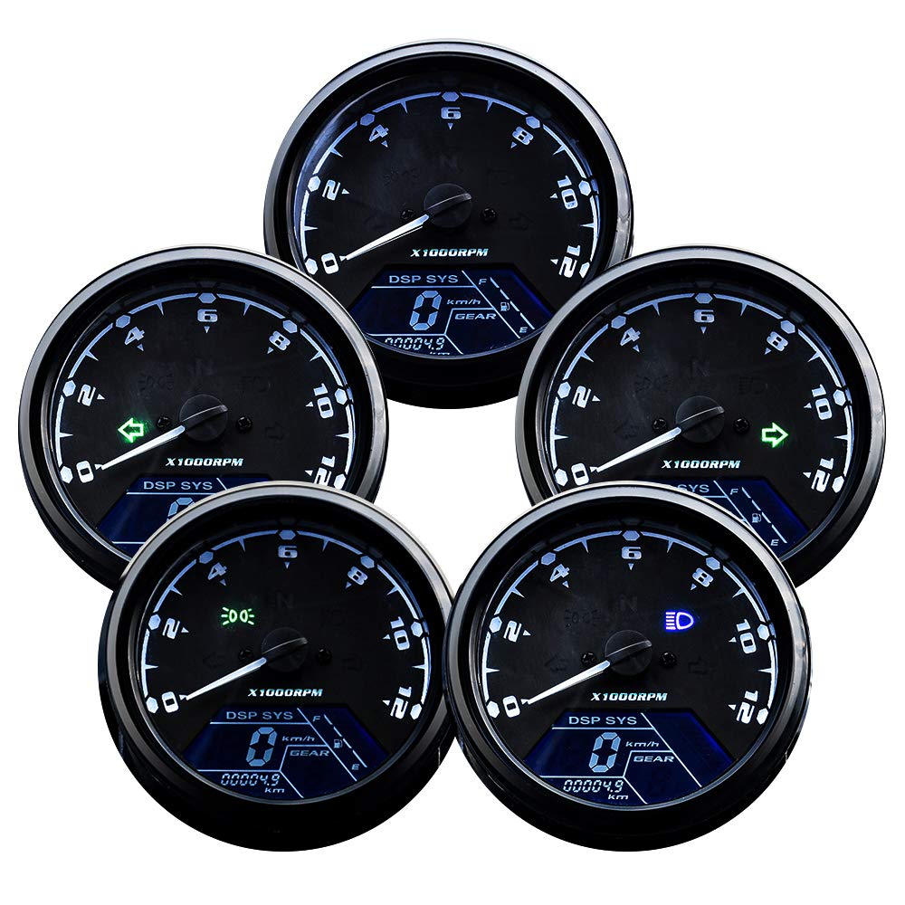 DKMOTORK display close-up highlighting speedometer and tachometer digits
