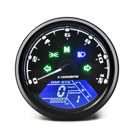 DKMOTORK gauge front view showing clear digital readouts and indicators