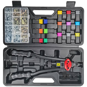 DKwoeshg front view of lever rivet nut tool kit showing complete set and benefit of ready-to-use organization