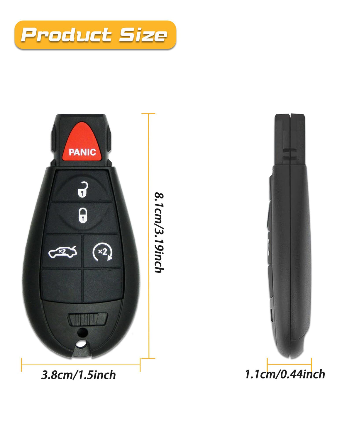 DLGHPO fob next to Dodge Dart rear trunk demonstrating vehicle compatibility