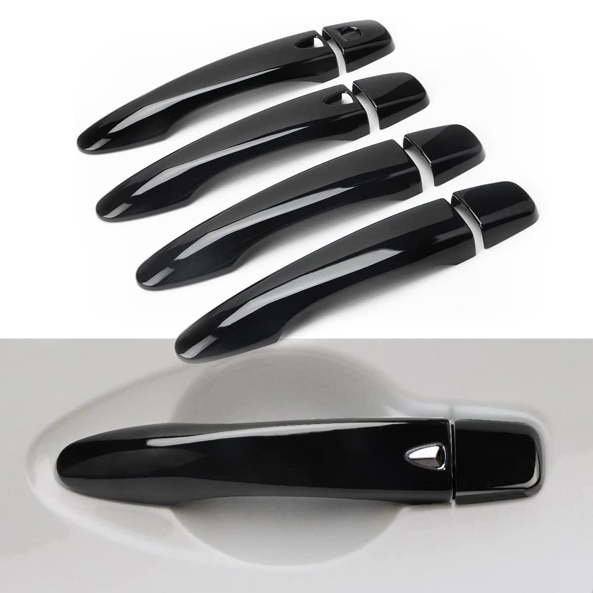 DLOVEG front view of eight glossy black handle covers showing fit and finish benefit