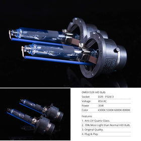 DMEX D2R bulb size comparison next to coin showing compact OEM fit