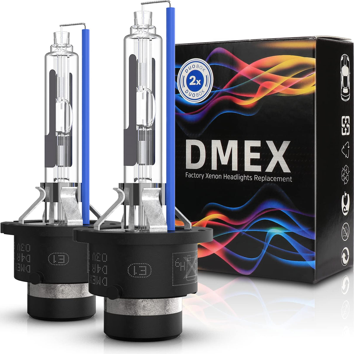 DMEX front packaging showing D4R 6000K bulbs and benefits