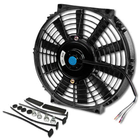 DNA MOTORING front view of 10-inch fan showing blade design and airflow benefit