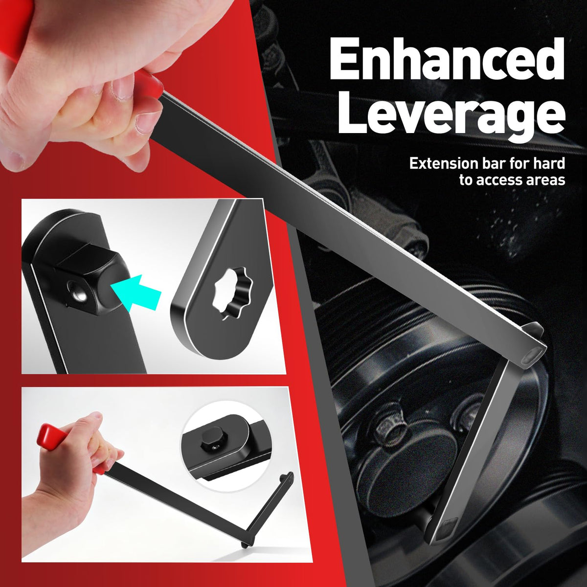 DNA MOTORING 23-inch drive bar beside ruler showing reach and scale benefit