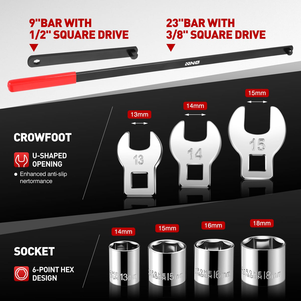 DNA MOTORING close-up of 9-inch drive bar demonstrating sturdy leverage