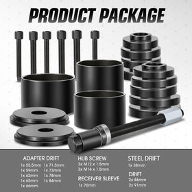 DNA MOTORING adapter sleeves lined up demonstrating range of diameters for versatile bearing fits