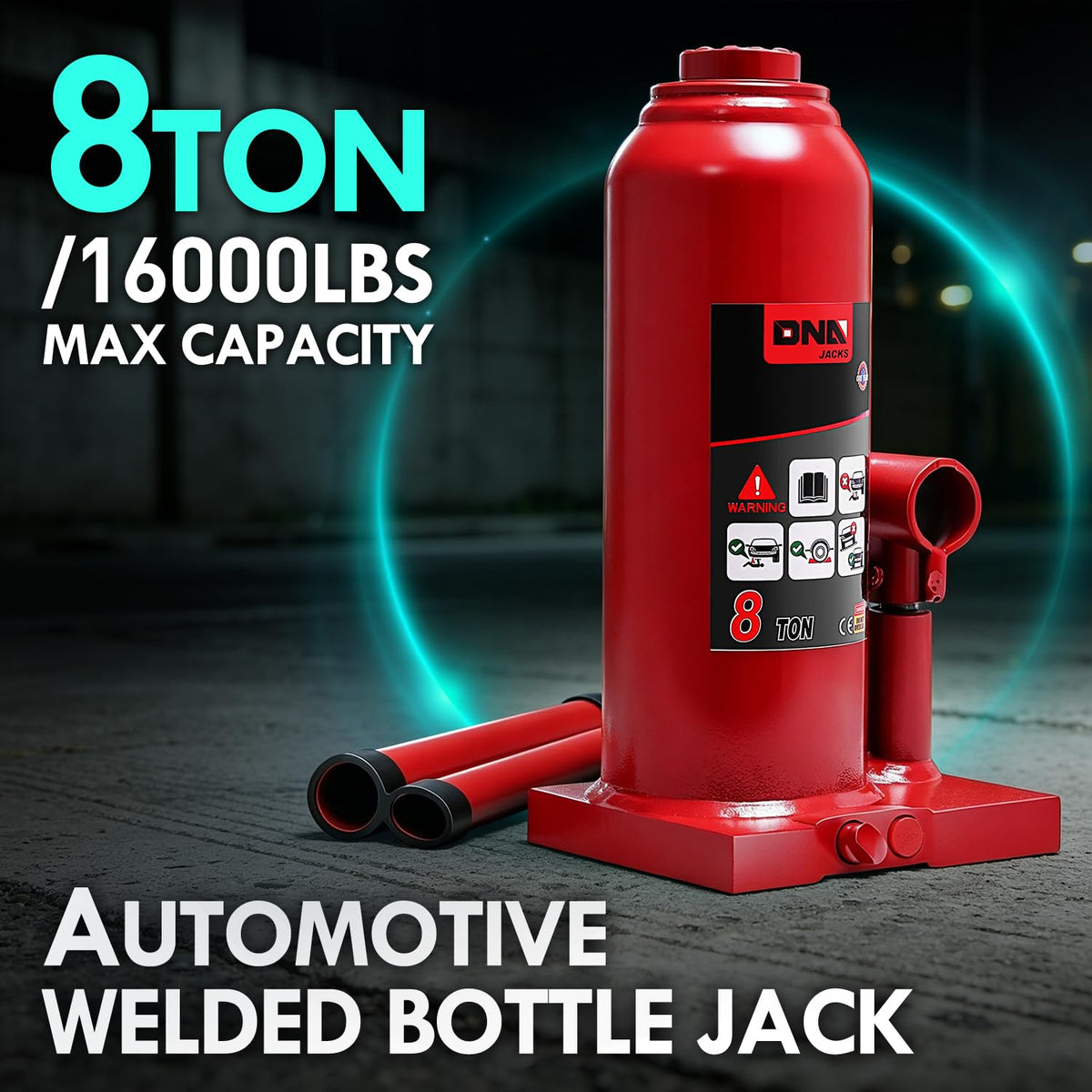 DNA MOTORING jack wide base close-up showing thick metal base for improved stability