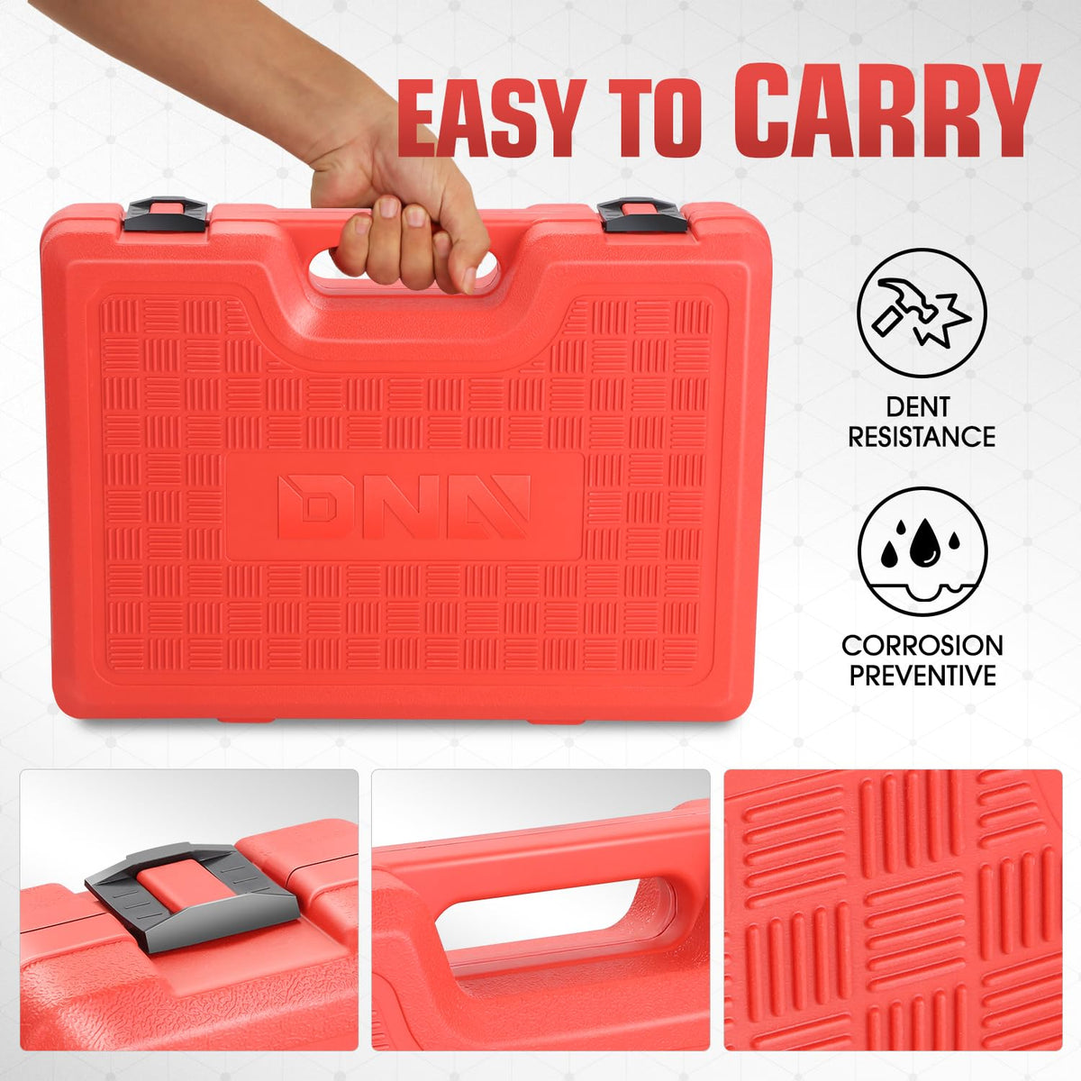 DNA MOTORING heavy-duty carrying case packed for neat storage and easy portability