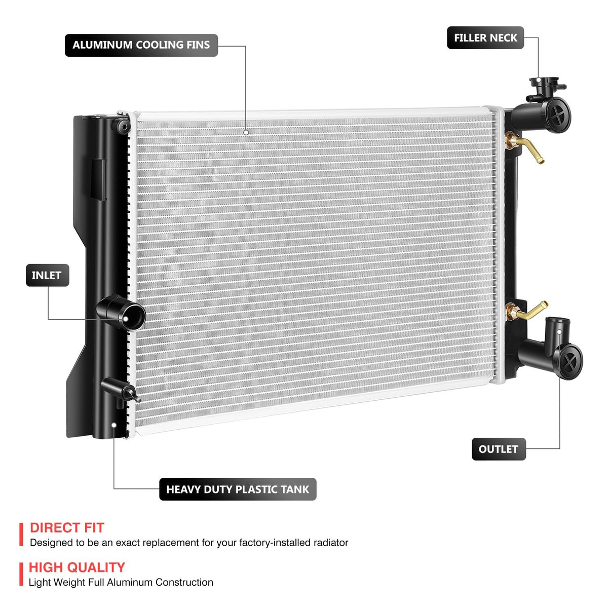 DNA Motoring close-up of T-6061 aluminum core fins highlighting improved heat transfer