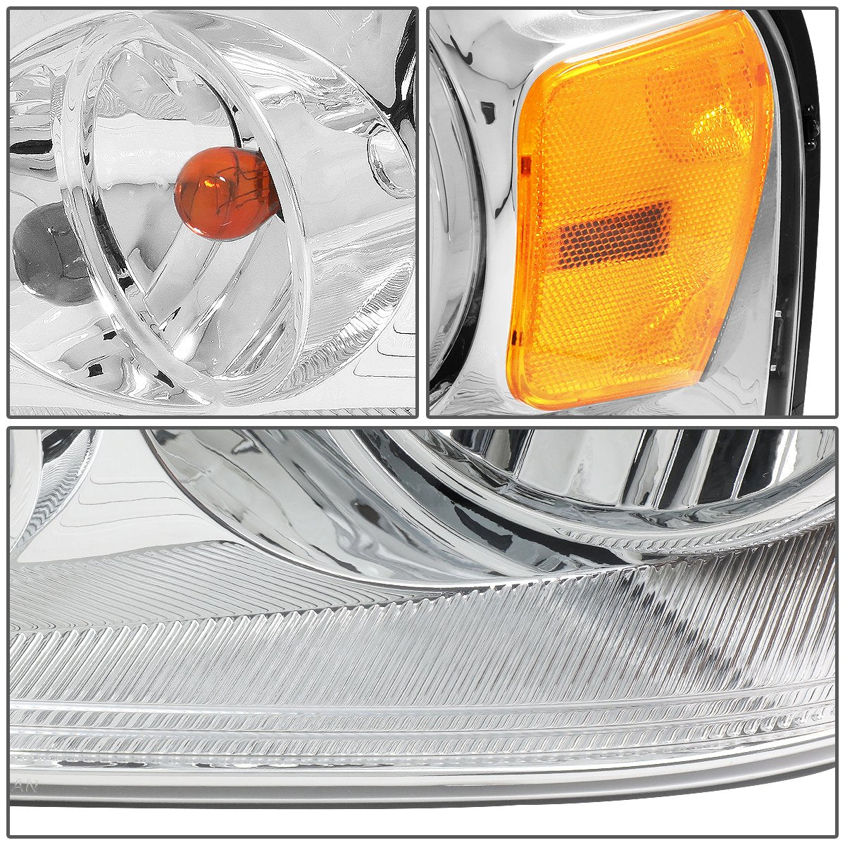 DNA MOTORING driver-side headlight installed on truck showing improved front-end look and fitment benefit