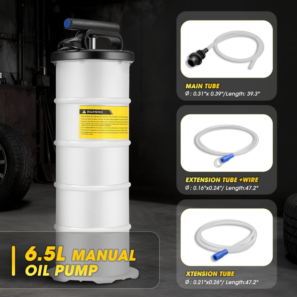 DNA Motoring extended suction hose reaching oil pan for convenient access