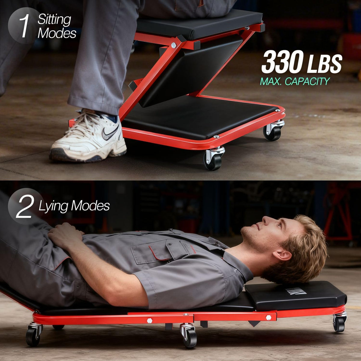 DNA MOTORING folded seat profile for compact storage and quick conversion