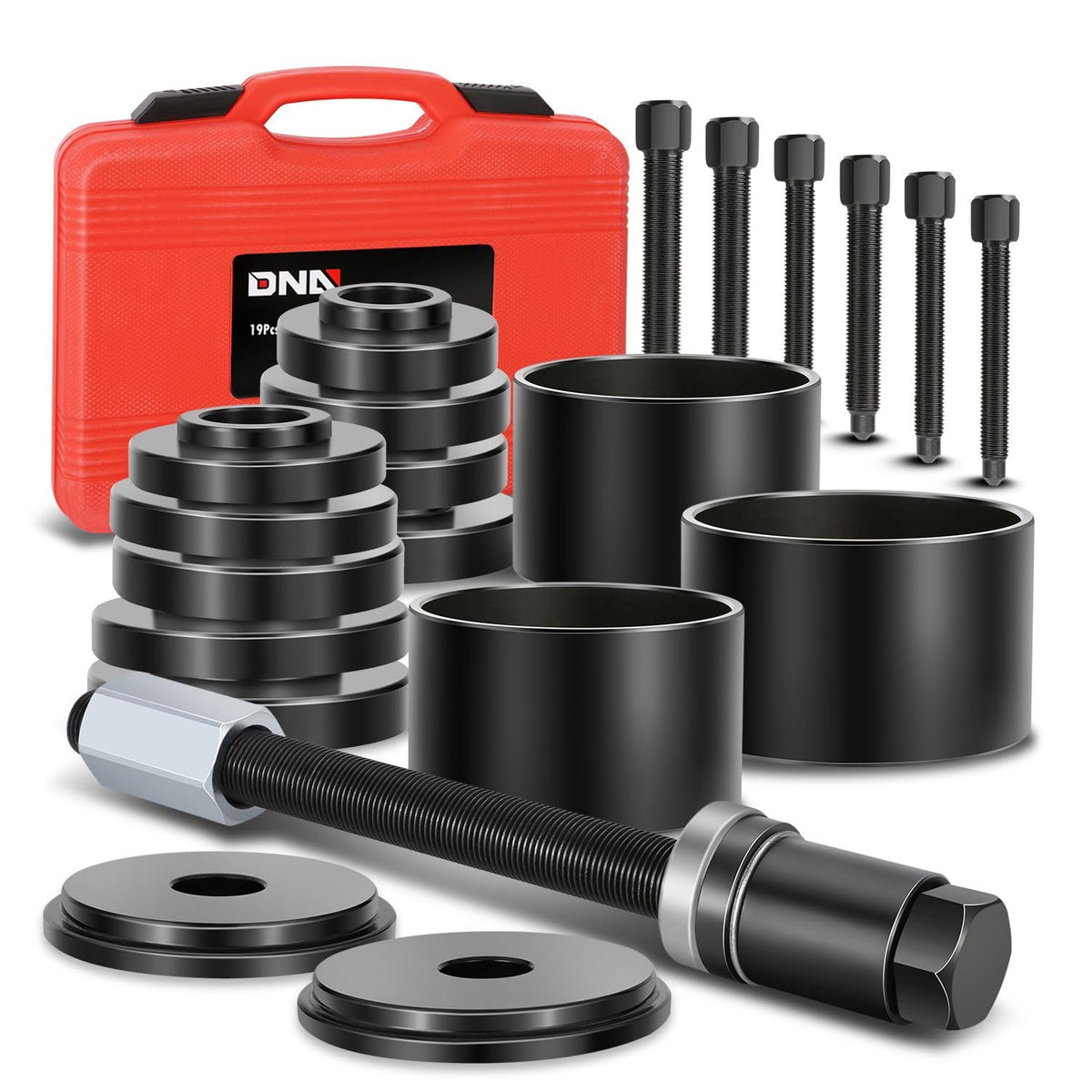 DNA MOTORING front bearing press kit case open showing organized tools for easy transport and quick access