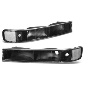 DNA MOTORING front bumper lights in black/clear showing packaging and pair benefit durability