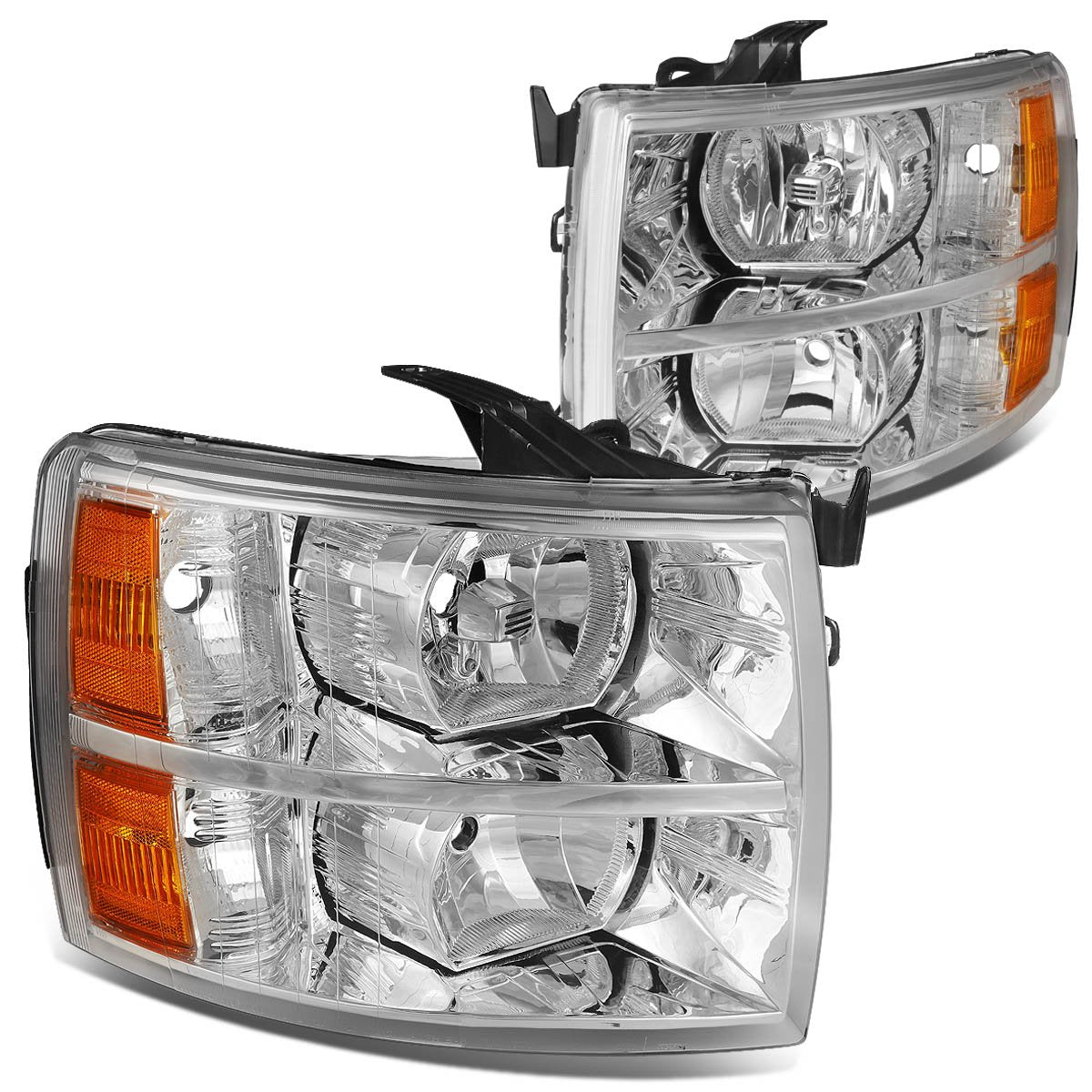 DNA MOTORING front view of chrome amber headlights showing full assembly and restored look