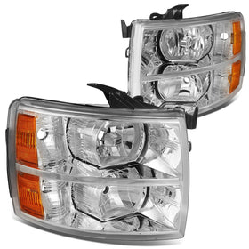 DNA MOTORING front view of chrome amber headlights showing full assembly and restored look