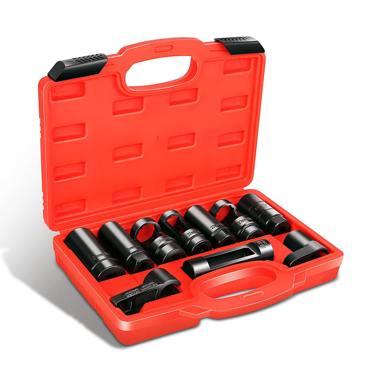 DNA MOTORING front view of entire 10-piece sensor socket set, organized and ready