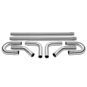 DNA MOTORING front view of 8-piece 3-inch exhaust kit showing all parts and contents