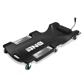 DNA MOTORING front view of creeper showing full deck and headrest for comfortable support