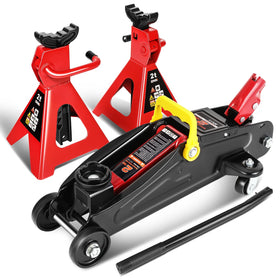 DNA MOTORING front view of floor jack and stands showing kit utility