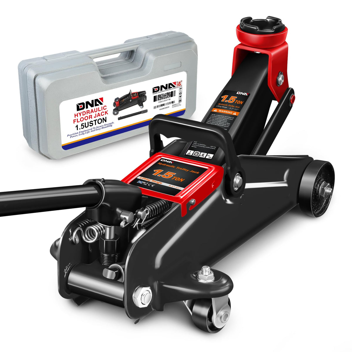 DNA MOTORING front view floor jack showing compact design and sturdy base