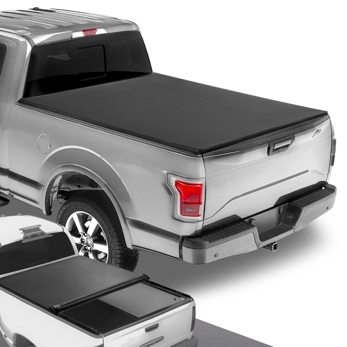 DNA MOTORING front view of tonneau cover fitted on F-150 showing sleek fit and protection