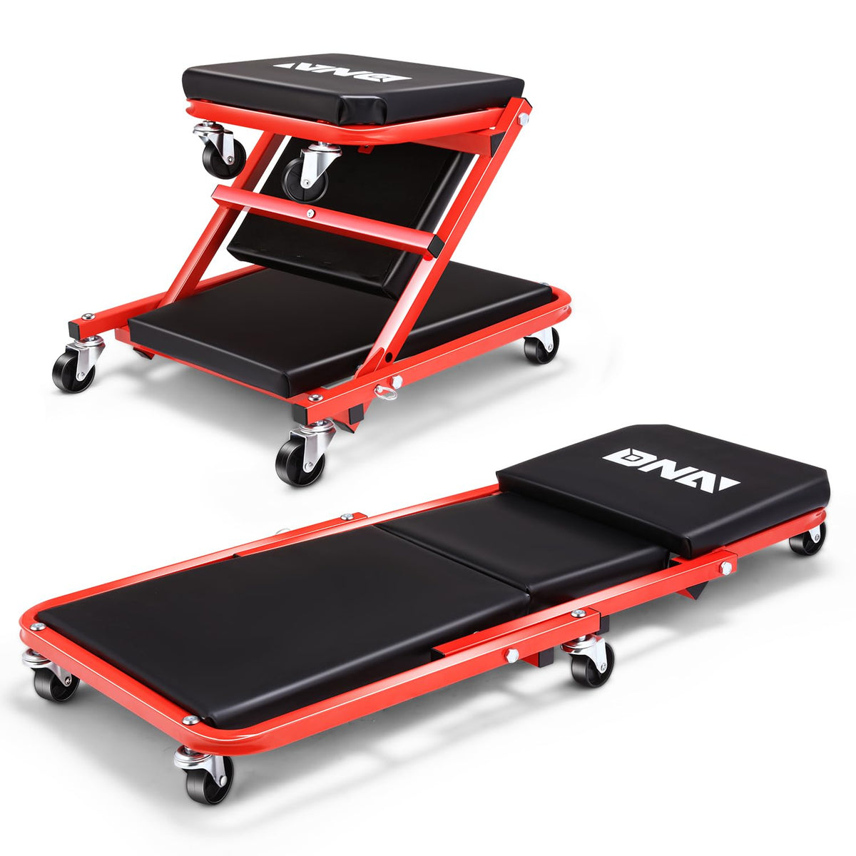 DNA MOTORING front view of rolling creeper seat showing versatility and mobility