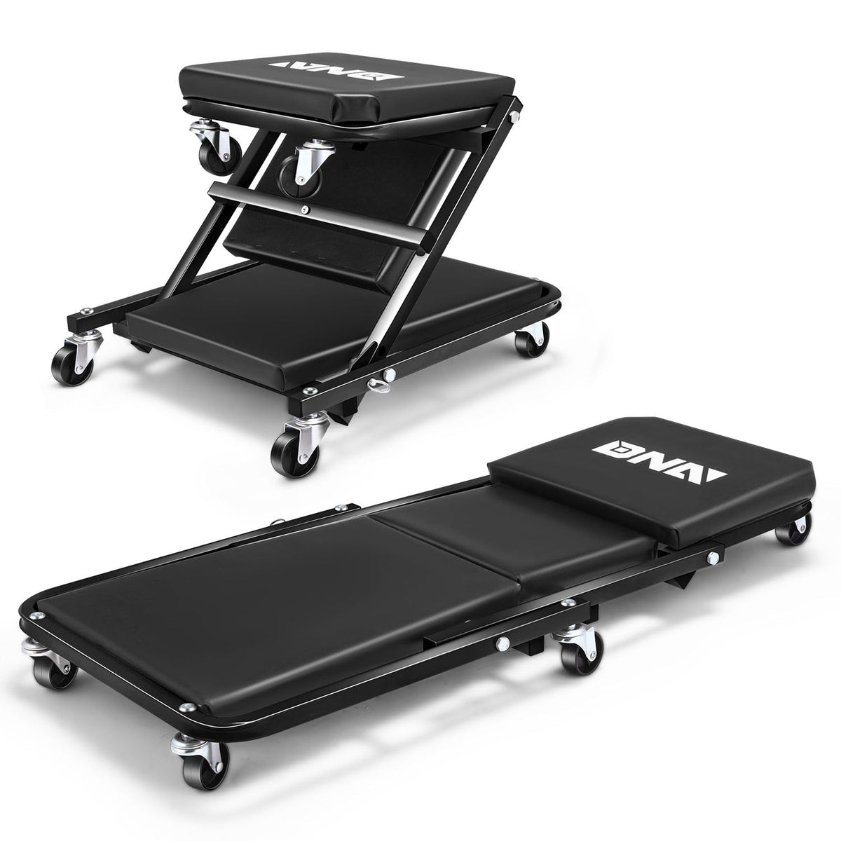 DNA Motoring front view of 36-inch folding creeper showing frame and cushion for durable support