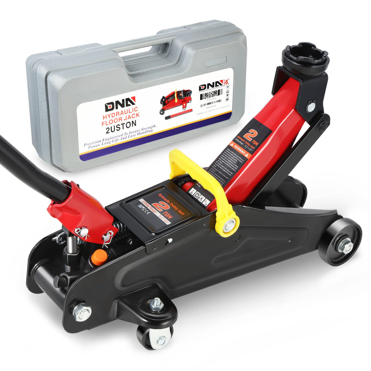 DNA Motoring front view of jack showing compact profile and easy storage benefit