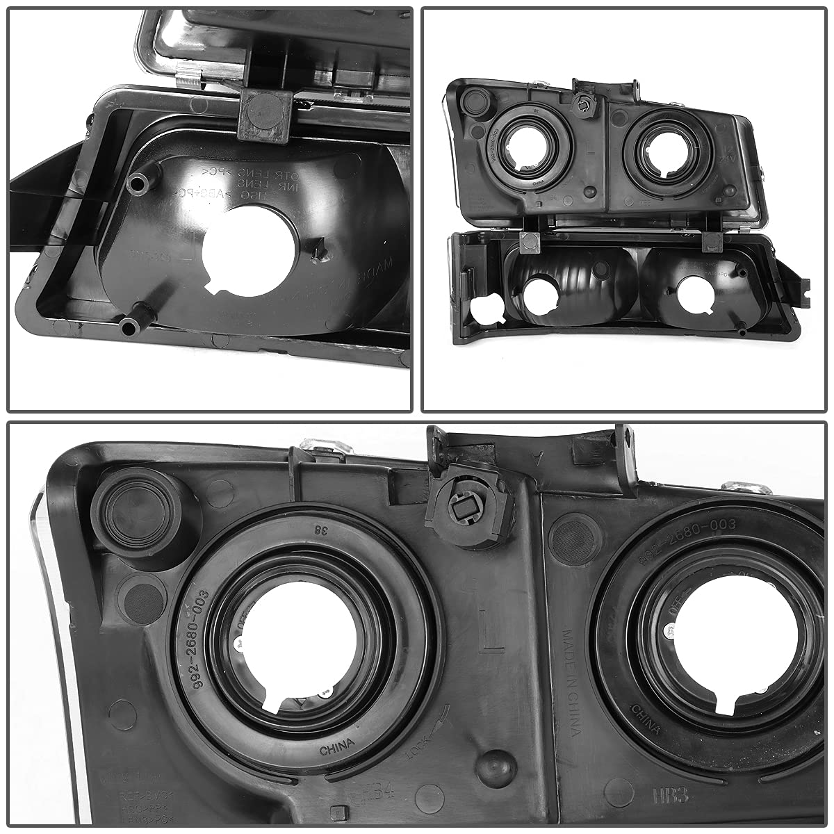 DNA MOTORING bulb socket detail highlighting 9005/9006/3157A reuse for simple installation convenience
