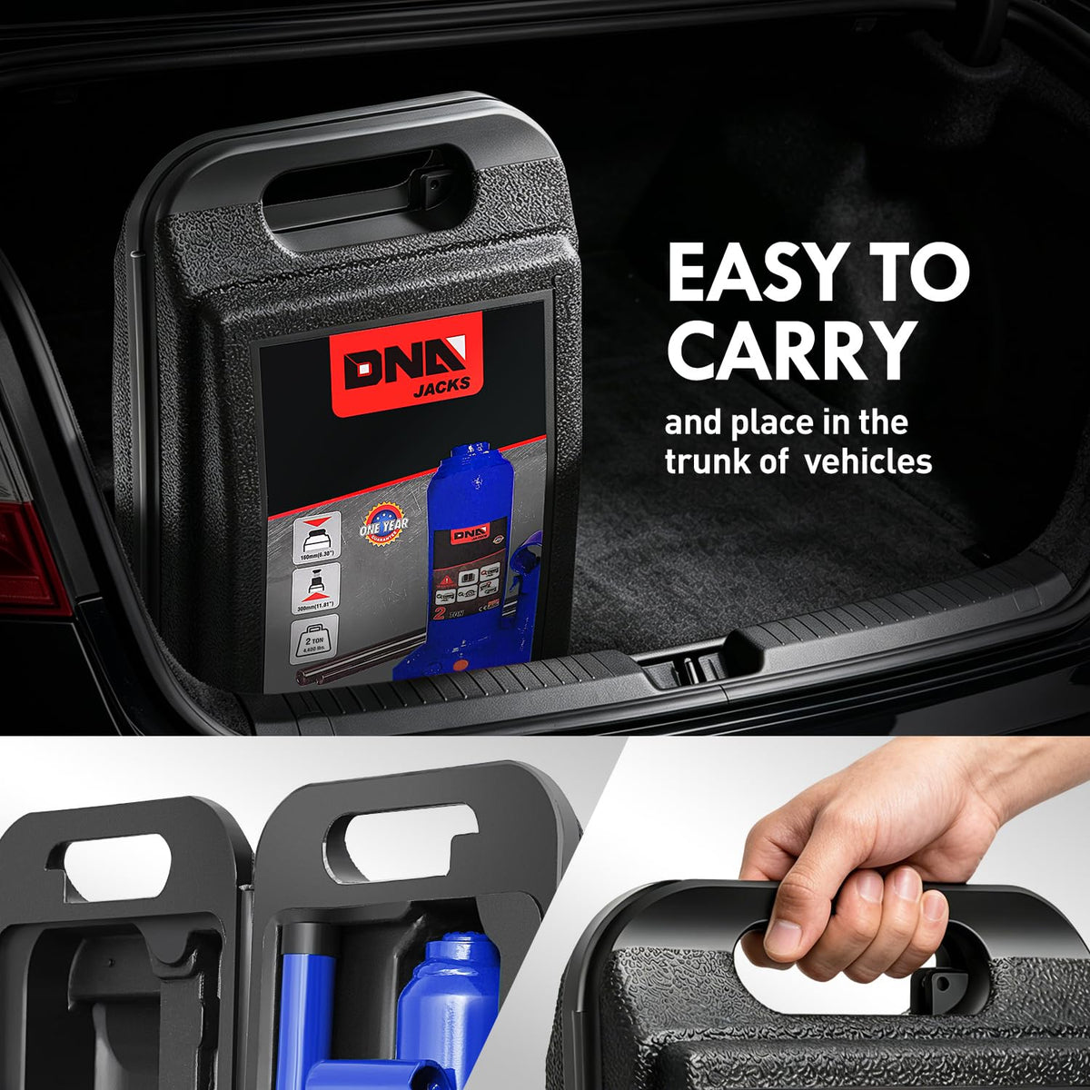 DNA MOTORING in use lifting a sedan wheel for maintenance and safe access