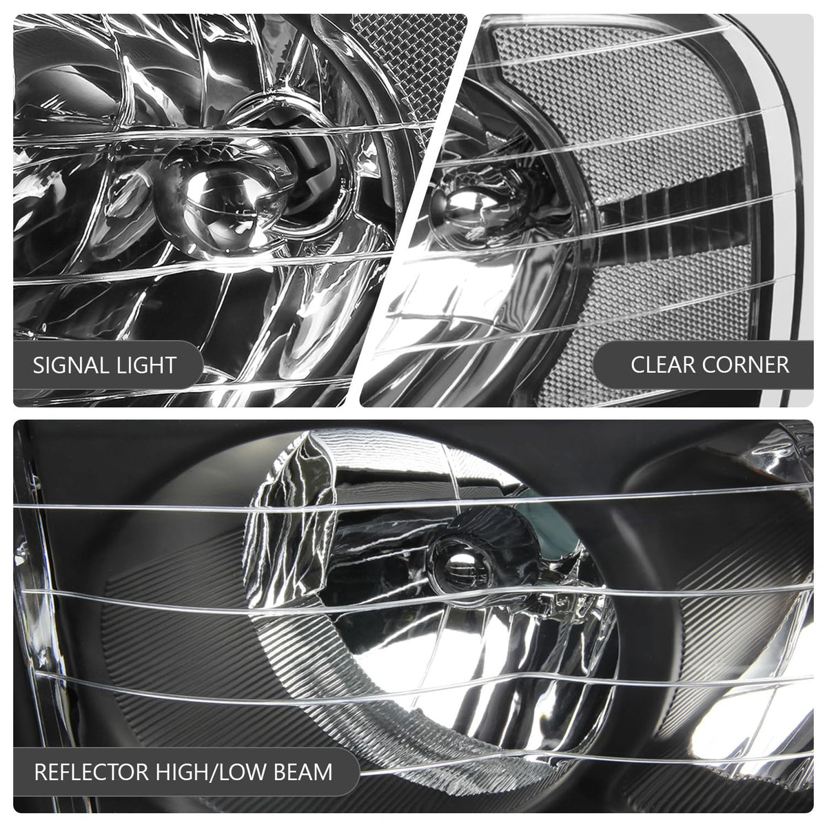 DNA MOTORING lens texture detail demonstrating clear polycarbonate for long-lasting clarity