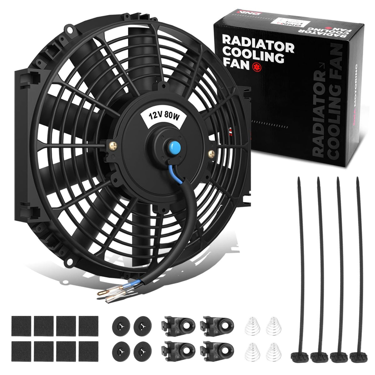 DNA MOTORING front view of 12-inch slim fan showing compact profile and improved clearance
