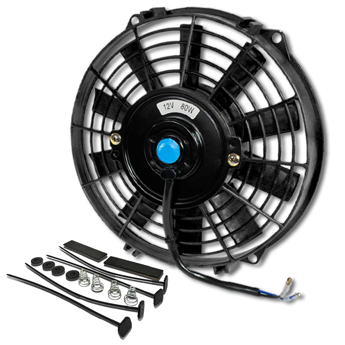 DNA MOToring front view of 9-inch fan showing compact profile and easy fit benefit